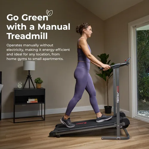 Miniatura 8 de Sunny Health & Fitness Manual Walking Treadmill, Non-Electric, Foldable & Compact Design, Quiet Tread Pad, Transportation Wheels, Non-Slip