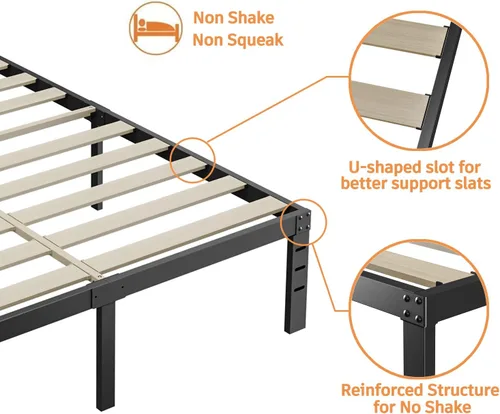 Miniatura 6 de ZIYOO Base de cama individual, listones de madera de 3 pulgadas de ancho con soporte de 2500 libras para colchón, 16 pulgadas de alto, no necesita