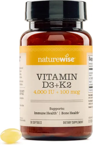 NatureWise Vitamina D3 4000IU + K2 (MK7) 100mcg con aceite de coco orgánico extra virgen – Apoya la absorción de calcio, salud ósea e inmune – Sin