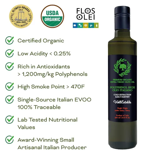 Miniatura 3 de WellEatable Robust +1,200 mg/kg rico en polifenoles Olio Italiano, 2024/25 cosecha temprana orgánico extra virgen aceite de oliva de Italia, probado