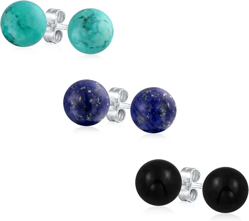 Miniatura 7 de Aretes grandes de plata de ley 925 con piedras preciosas naturales de 0.394 pulgadas para mujeres y adolescentes, variedad de piedras de nacimiento