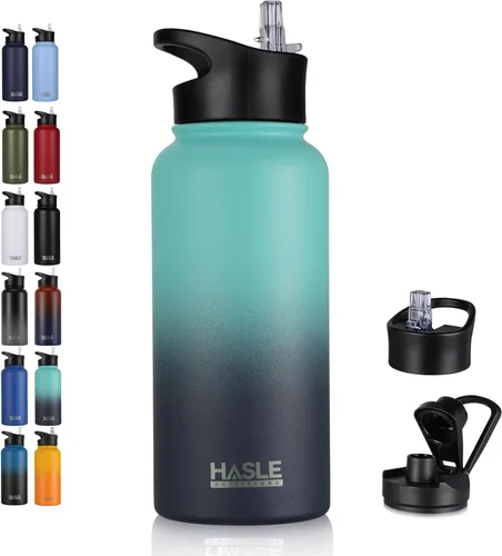 Miniatura 49 de HASLE OUTFITTERS Botella de agua aislada de 22 onzas, botella de agua de acero inoxidable de doble pared, boca ancha con tapa de popote y tapa