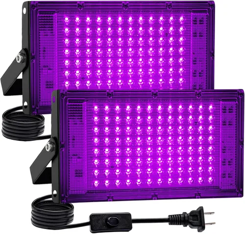 Paquete de 2 luces negras de 100 W, luz negra LED con enchufe e interruptor de EE. UU., luces negras para brillar, sin fiesta, Halloween, pintura