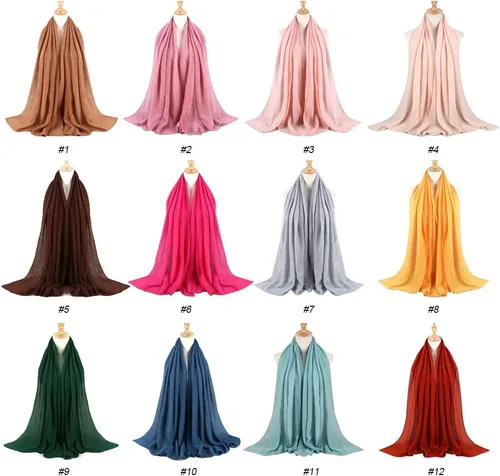 Miniatura 3 de Hijab - Bufanda de cabeza musulmana de color sólido para mujer, bufanda larga de algodón, bufanda ligera de gasa