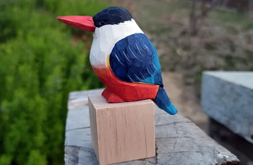 Miniatura 22 de Figura de pájaro de madera Azure Tit, tilo tallado a mano, marrón claro, decoración moderna para el hogar, regalo de pájaro