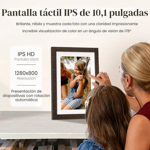 Miniatura 4 de BIHIWOIA Marco de fotos digital Frameo de 10.1 pulgadas, marco de fotos digital WiFi de 32 GB, pantalla táctil IPS de 1280 x 800, rotación