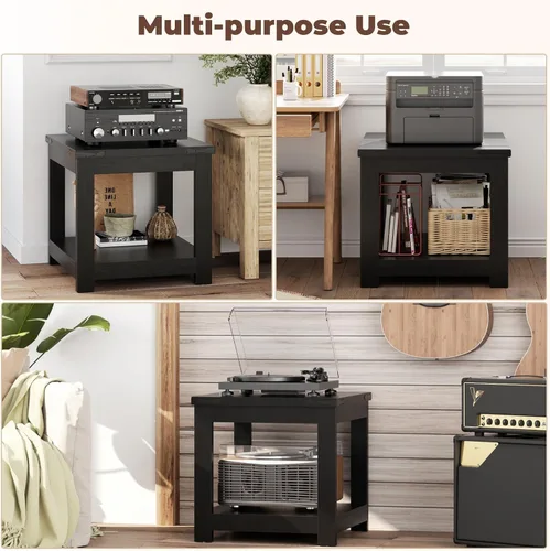 Miniatura 6 de Homieasy Mesa auxiliar negra, mesa auxiliar cuadrada de 20 x 20 pulgadas para sala de estar, mesa decorativa grande de madera con estante