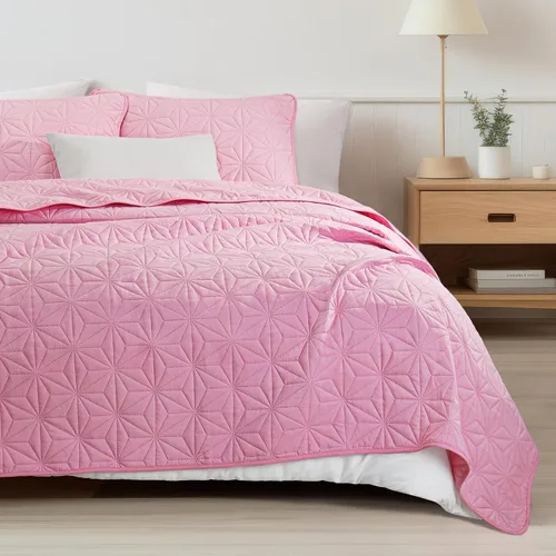 Miniatura 7 de Juego de ropa de cama Whale Flotilla King, colchas suaves de color rosa claro para cama tamaño King, 3 piezas de colcha geométrica ligera