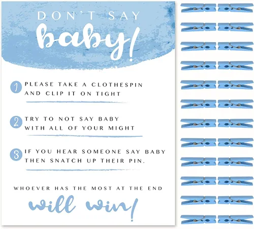 Miniatura 3 de Shower Games & Co. Juego de Don't Say Baby para niño con pinzas de madera natural para baby shower, juego de pines y lindo letrero de 5 x 7
