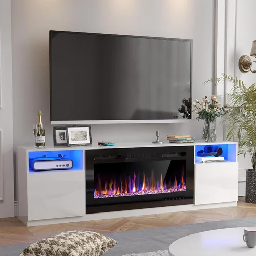 Miniatura 2 de Spurgehom Soporte de TV con chimenea de 70 pulgadas para televisores de hasta 80 pulgadas con chimenea eléctrica de 36 pulgadas, consola de TV