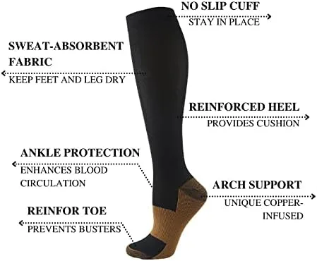 Miniatura 3 de EYHLKM - 9 pares de calcetines deportivos de compresión de cobre para mujeres y hombres, medias de circulación médica para enfermeras