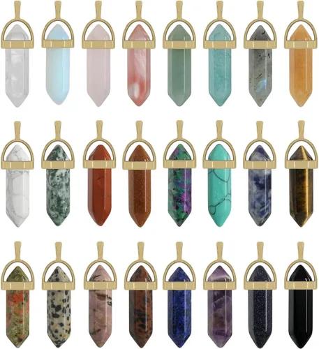 Lezam 24 piezas de dijes de cristal de curación para mujeres, piedras naturales de cuarzo de chakra, dijes hexagonales de piedra preciosa a granel