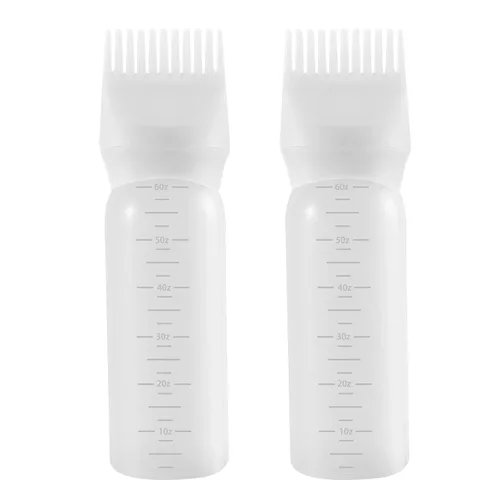 Miniatura 10 de Pimoys Paquete de 2 botellas aplicadoras de peine de raíz, aplicador de aceite de 6 onzas para tinte para el cabello Rosa