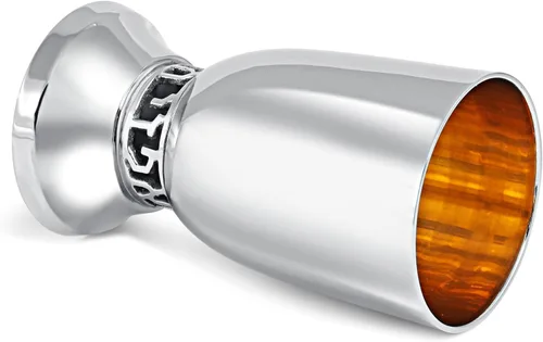 Miniatura 3 de Zion Judaica Rosh Hashanah - Taza de vino tallada en tallo con forma redondeada para Pesaj Shabat Bar/Bat Mitzvah, regalo de boda judía, Pascua