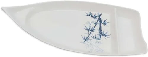 Miniatura 6 de JapanBargain Paquete de 2 platos de sushi con divisor, plato de sashimi japonés de 10 pulgadas, bandeja de aperitivos para salsa de soja, wasabi