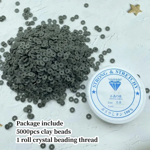 Miniatura 2 de 5000 cuentas de arcilla gris oscuro de arcilla polimérica Heishi cuentas espaciadoras planas redondas para pulseras, aretes, collares, manualidades
