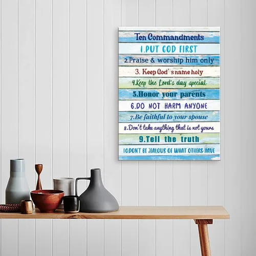 Miniatura 4 de LISTNGBO Arte de pared con los 10 mandamientos para niños, decoración de pared de diez mandamientos para niños, versículos de la Biblia, arte