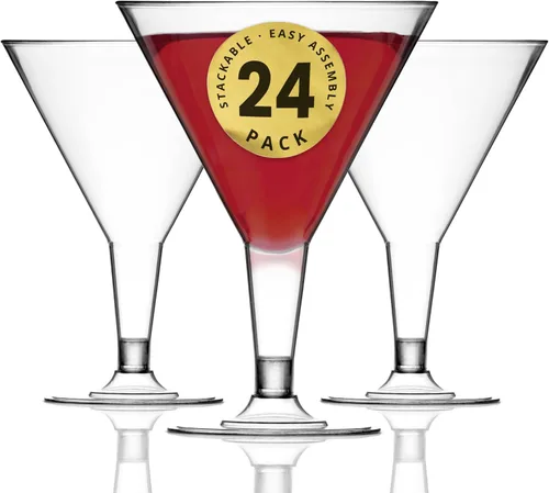 Miniatura 2 de DecorRack 24 vasos de Martini, 7 onzas, sin BPA, vaso de plástico en forma de V, perfecto para fiestas al aire libre, bodas, anfitriones, apilables