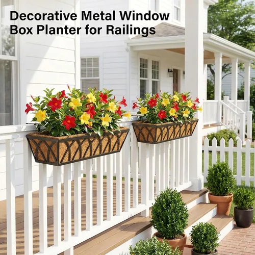 Miniatura 3 de HFHOME Paquete de 2 macetas de barandilla de 24 pulgadas, macetas de ventana resistentes, macetas ajustables para balcón para colgar barandillas