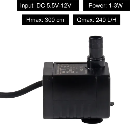 Miniatura 4 de 2 bombas de agua sumergibles de 200 L/H DC 5.5-12 V 1-3 W con tubo de 6.5 pies para acuario, estanque, fuente, hidroponía