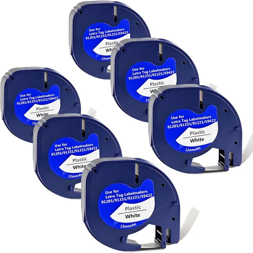 Cinta de etiquetas de repuesto compatible con DYMO Letratag 91331, repuesto para etiquetadoras, color blanco, transparente, compatible con recambios