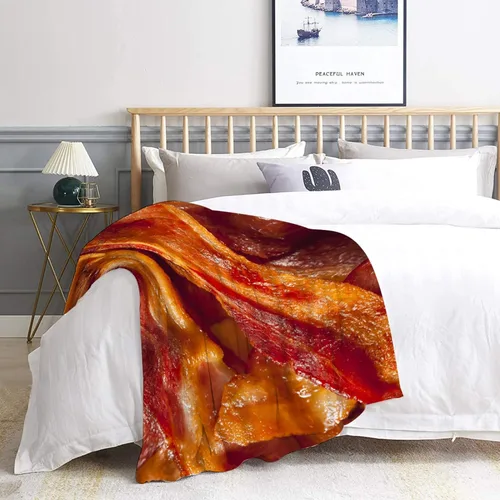 Miniatura 5 de Manta de franela con textura de comida divertida, suave y cómoda, novedosa manta de tocino, regalos novedosos para todos, para cama, sofá o viajes