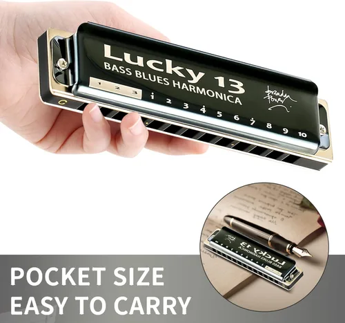 Miniatura 5 de East top Lucky 13 Bass Plus Blues Armónica 13 Agujeros Diatónica Arpa Boca Órgano Profesional Richter Armónica C clave para adultos Clave de C