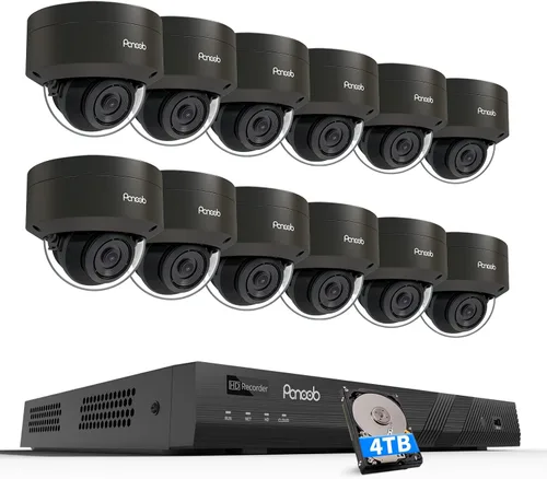 Sistema de cámara de seguridad de 16 canales, 12 unidades de 5MP con cable IK10 Vandal Dome PoE cámara al aire libre, detección humana, micrófono
