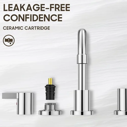 Miniatura 5 de Phiestina Grifo de baño cromado extendido de 8 pulgadas con 3 orificios, grifo de tocador de baño de 2 manijas con desagüe emergente de metal