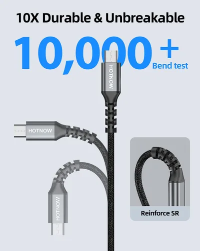 Miniatura 4 de Cable micro USB de 3 pies, 2 unidades, cable cargador Android USB 2.0 de sincronización de datos y cable trenzado de nailon de carga rápida