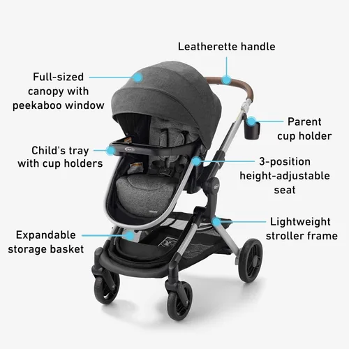 Miniatura 7 de Graco Modes Nes Sistema de viaje 3-en-1 modular, asiento de auto para bebé y carriola combinados, portabebés ajustables Slide2Me para asiento