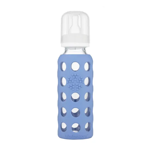 Lifefactory Biberón de vidrio con funda protectora de silicona y etapa 2 pezón arándano 9 onzas (LF110020C4)