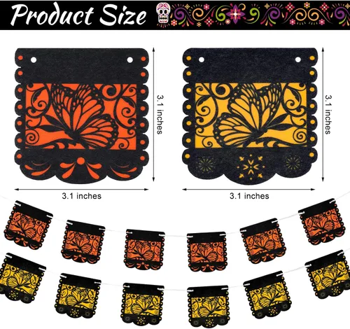 Miniatura 7 de Pancarta pequeña del Día de los Muertos con diseño de mariposa monarca mexicana, pancartas para fiesta de papel picado, Día de los Muertos