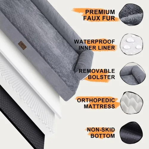 Miniatura 5 de Cama ortopédica impermeable para perros pequeños, cama para perros de tamaño mediano, cómoda cama para mascotas y gatos con lados, funda extraíble