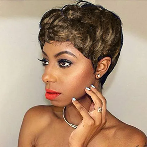 Miniatura 10 de Peluca de cabello humano con corte Pixie, pelucas cortas rizadas naturales para mujeres negras, pelucas de cabello humano corto marrón natural de 4