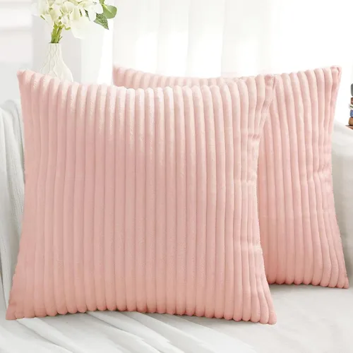 Miniatura 23 de Simmore Juego de 2 fundas de almohada decorativas de 16 x 16 pulgadas, fundas de almohada suaves de franela de felpa natural de doble cara para sofá