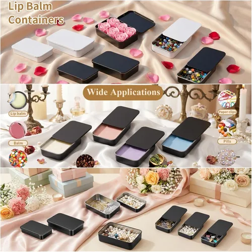 Miniatura 3 de Goodma 24-Pack contenedores de metal con tapa deslizante rectangular para dulces, joyas, manualidades, píldoras, bálsamo labial, kit
