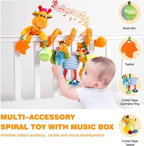 Miniatura 4 de Juguetes Jollybaby para cuna, cochecito y asiento de auto para bebé de 0-3-6-9-12 meses, juguetes sensoriales colgantes para tiempo boca abajo