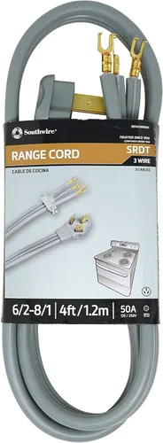 Miniatura 2 de Southwire 9014SW8809 Cable de alimentación de rango; 4 pies; terminales con brida de 1/4 pulgadas; enchufe plano; compatible con la mayoría