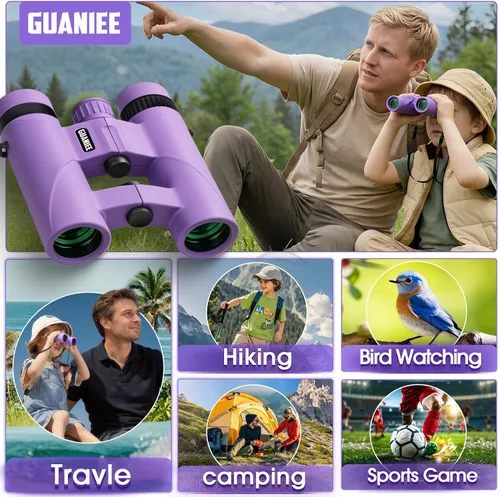 Miniatura 6 de Binoculares 10x25 para niños, mini prismáticos compactos de bolsillo, impermeables, binoculares pequeños para observación de aves, viajes, Azul