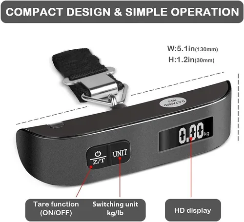 Miniatura 2 de Travel Inspira Báscula digital de equipaje con pantalla LCD de alerta de sobrepeso, 110 libras 110.2lbs de acero inoxidable