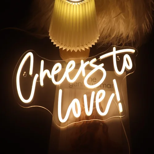 Miniatura 7 de QiaoFei Letrero LED de neón con texto en inglés «Cheers To Love» alimentado por USB con regulador de intensidad, luces de neón para habitación