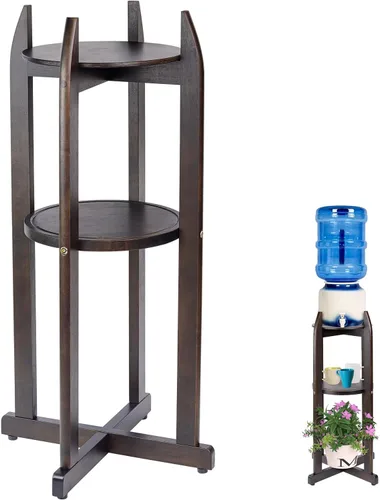 Dispensador de agua de madera maciza natural (32.8 pulgadas de alto - 11.2 pulgadas de ancho) dispensador de bebidas con 2 estantes redondos Color