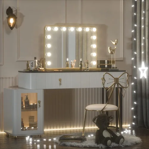 Miniatura 17 de Keonjinn Espejo de tocador Hollywood con luces y altavoz Bluetooth, 15 bombillas reemplazables, espejo de maquillaje con 2 bombillas de repuesto, 3
