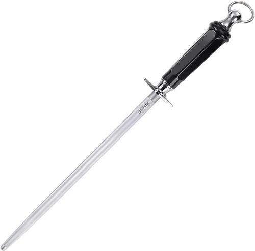 Miniatura 9 de Afiladores profesionales de acero para afilar cuchillos de 12 pulgadas, varilla de afilado de alto carbono, líneas finas, alta dureza, afilado de 10