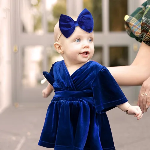Miniatura 2 de YanJie Lazos de terciopelo para bebé niña, diademas de nailon suaves para recién nacidos, diademas hechas a mano para bebé, accesorios