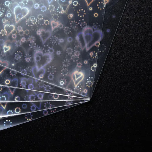 Miniatura 3 de 100 fundas holográficas con forma de corazón dulce, lindo protector de tarjeta Holo brillante para Kpop Idol/TCG/CCG tamaño estándar/cubierta
