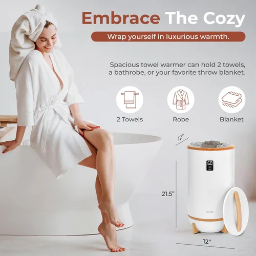 Miniatura 2 de SereneLife Calentador de toallas y mantas: calentador de toallas portátil de un solo toque para baño, soporte de disco fragante, anillo LED