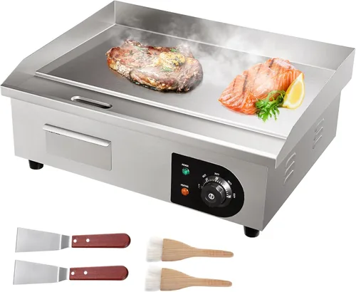 Miniatura 14 de VEVOR Plancha eléctrica comercial, 21 x 11.8 pulgadas, 1750 W, control de temperatura ajustable de 122-570 °F, parrilla superior plana de acero