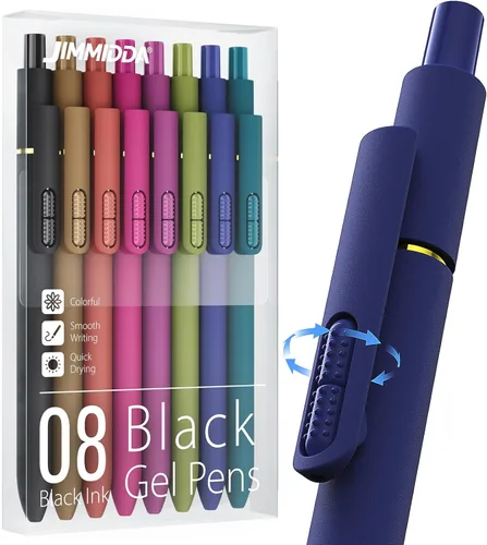 8 bolígrafos de gel negros - 0.7mm de punta media, tinta negra | Escritura suave - Bolígrafo retráctil de secado rápido para hombres y mujeres